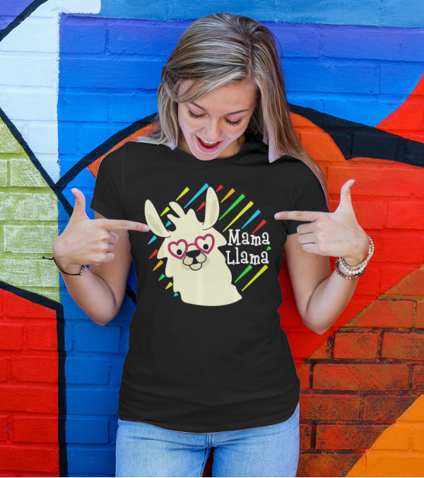 Mama Llama Heart Glasses Rainbow Stripes Cute Alpaca T-Shirt