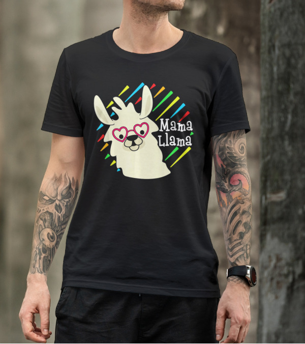 Mama Llama Heart Glasses Rainbow Stripes Cute Alpaca T-Shirt