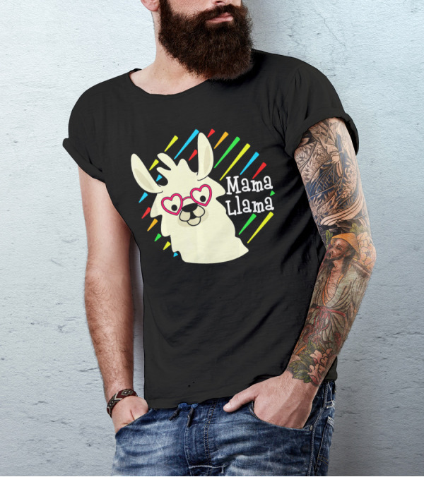 Mama Llama Heart Glasses Rainbow Stripes Cute Alpaca T-Shirt