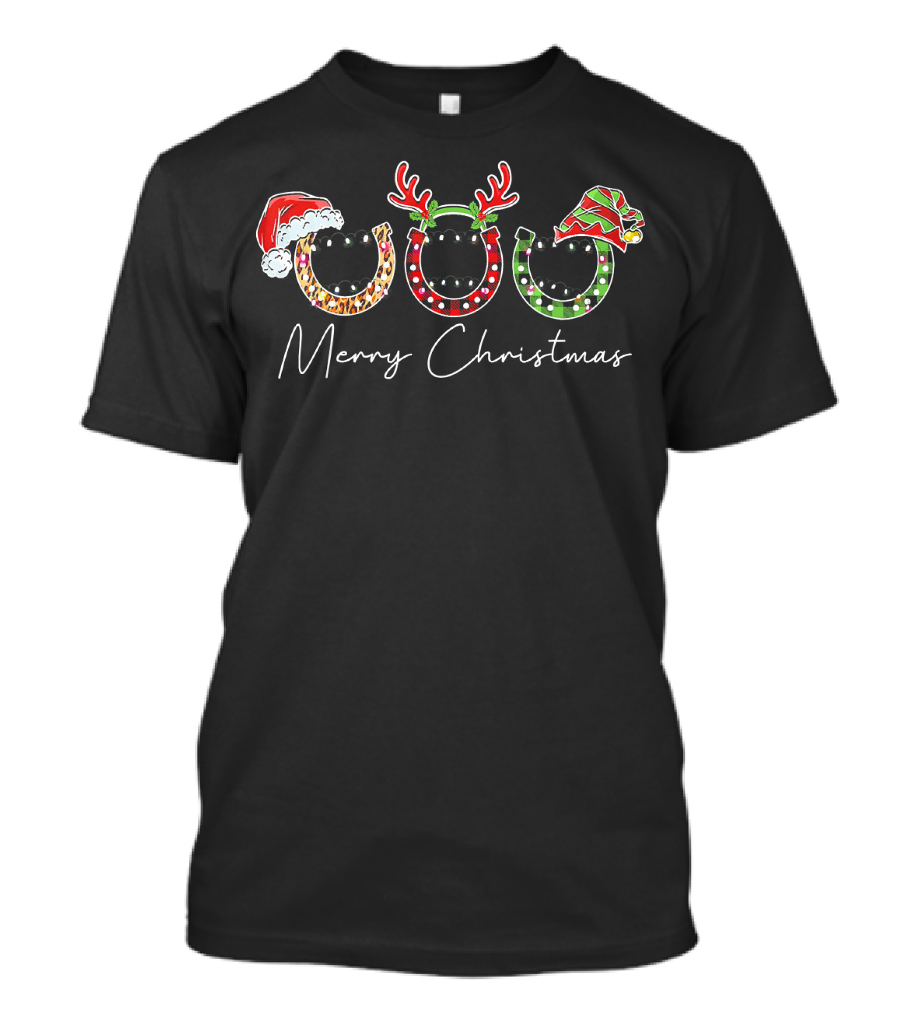 Merry Christmas Festive Horseshoe Lights And Hats T-Shirt
