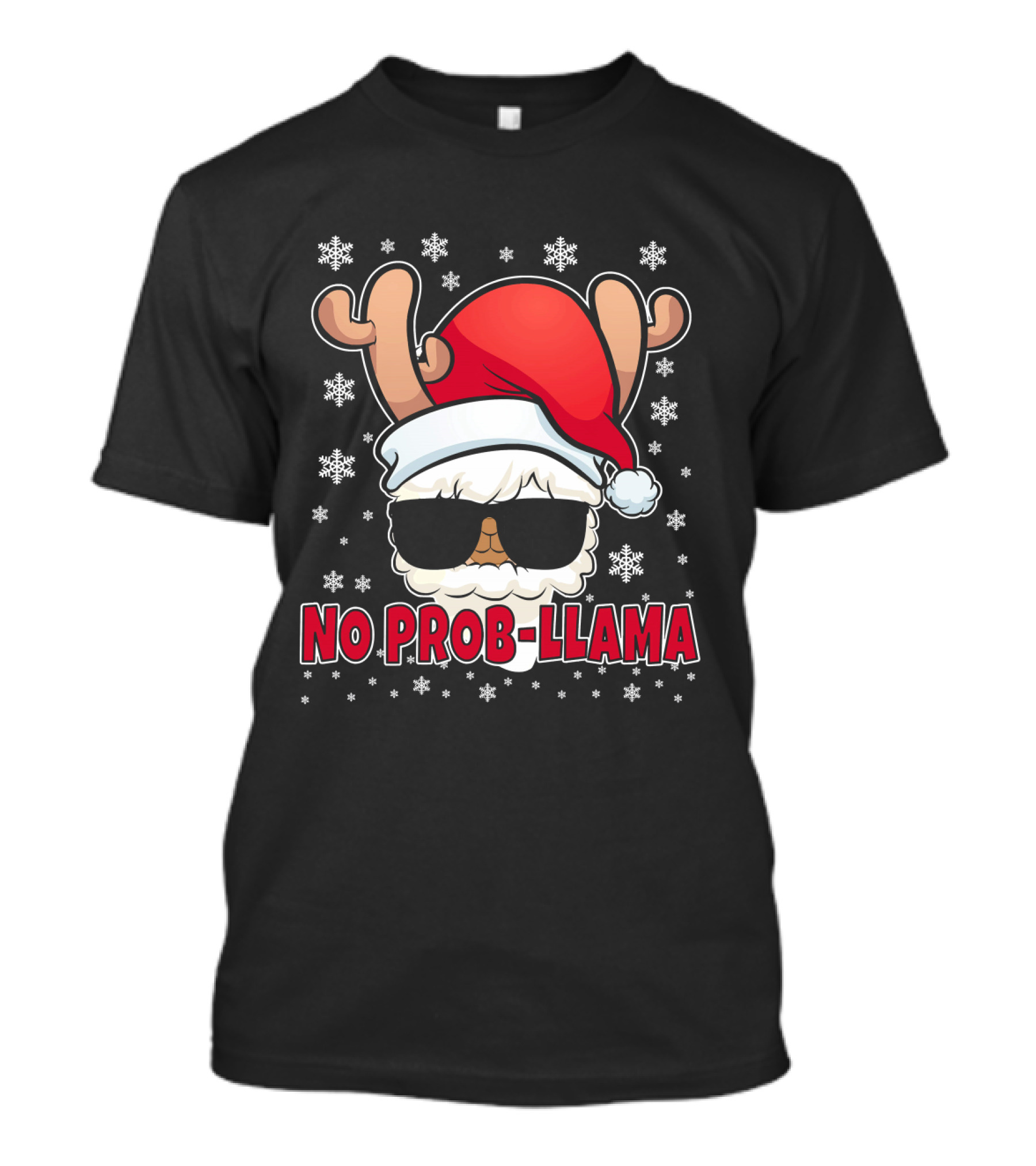 No Prob-Llama Christmas Santa Hat Snowflakes T-Shirt