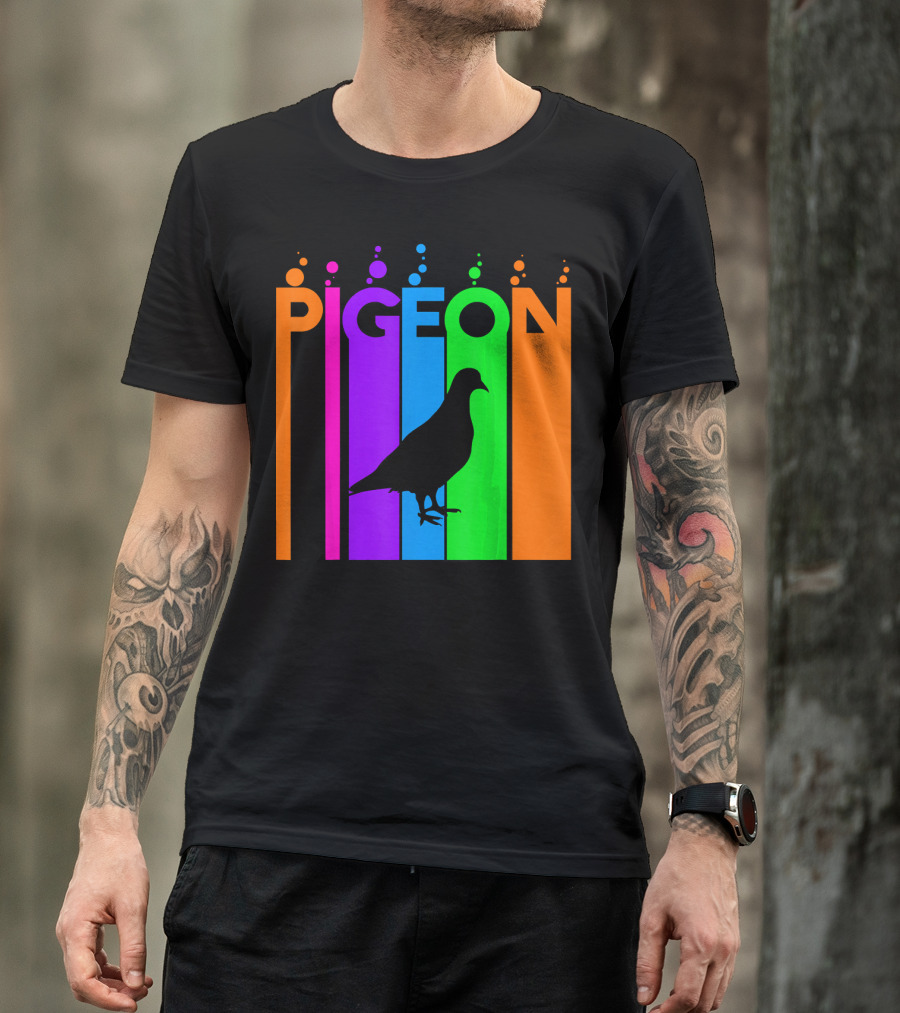 Pigeon Rainbow Bubble Silhouette Animal Lover T-Shirt