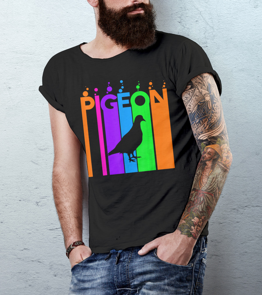 Pigeon Rainbow Bubble Silhouette Animal Lover T-Shirt