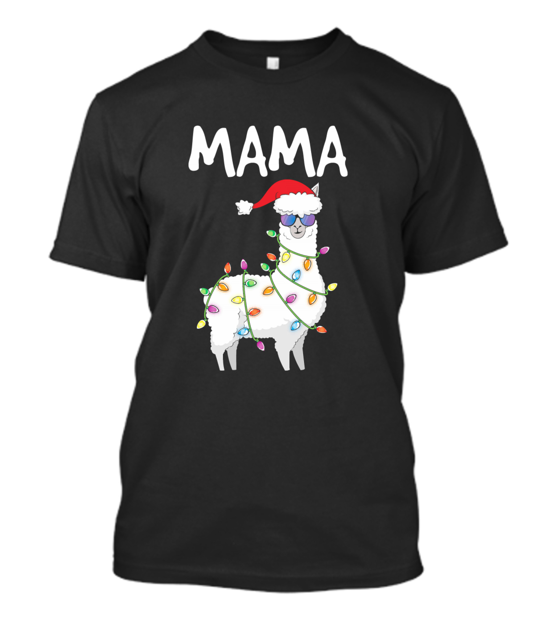 Mama Llama Santa Christmas Lights Alpaca Holiday Fun T-Shirt