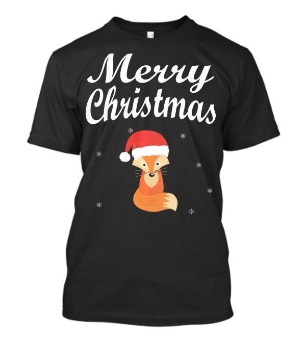 Merry Christmas Santa Hat Fox With Snowflakes T-Shirt