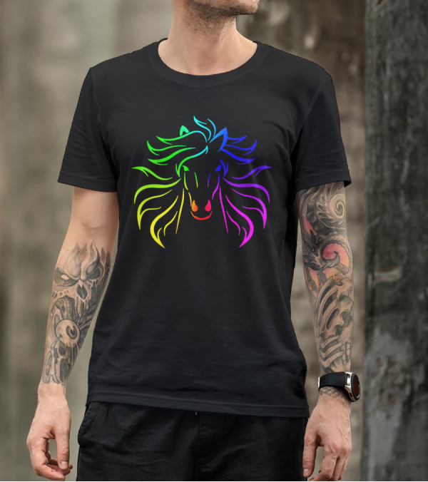 Rainbow Horse Equestrian Neon Mane Colorful T-Shirt
