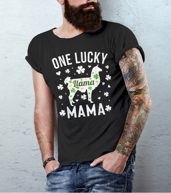 One Lucky Llama Mama St Patricks Day Shamrocks T-Shirt