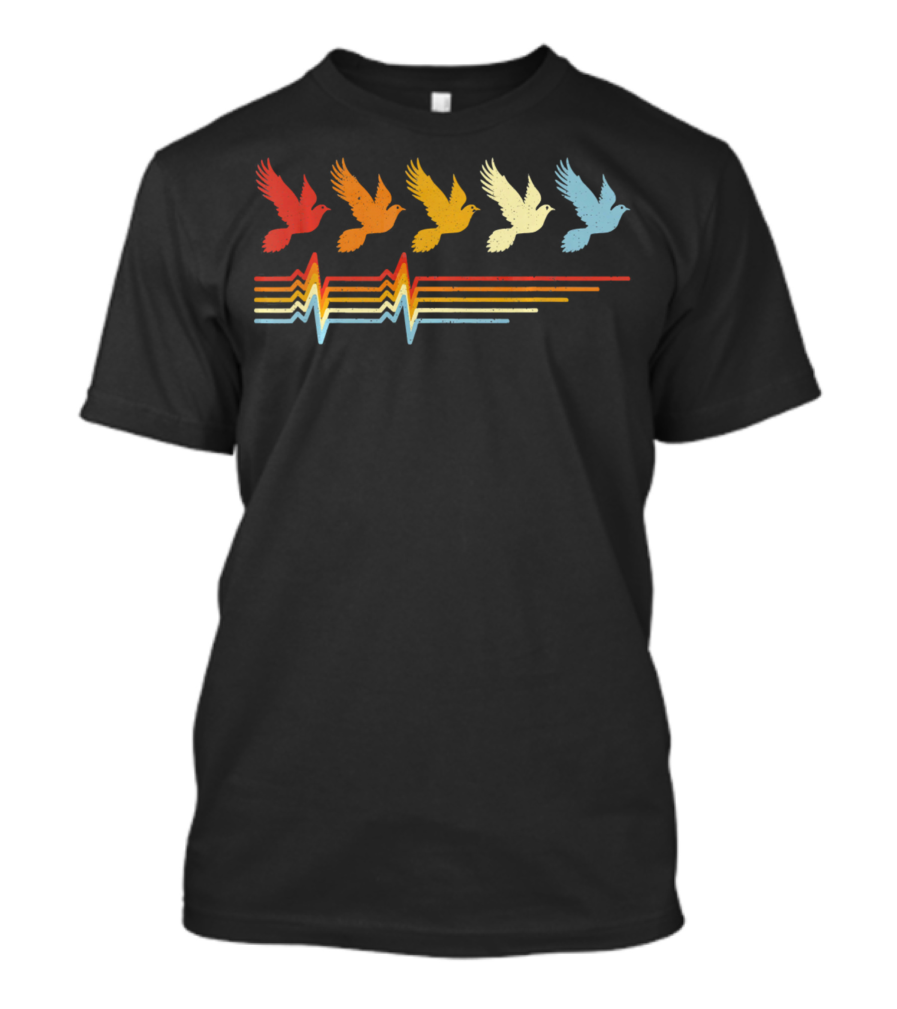 Pigeon Heartbeat Retro Flying Birds With Colorful Lines T-Shirt