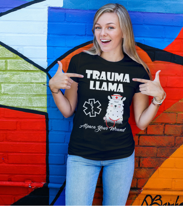 Trauma Llama Alpaca Your Wound Nurse Symbol Stethoscope T-Shirt