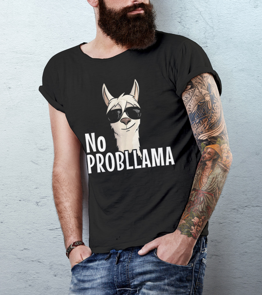 No ProbLlama Funky Alpaca Hipster Llama Sunglasses T-Shirt