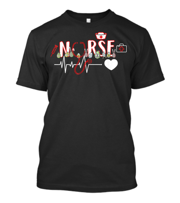 Nurse Stethoscope Easter Bunny Ears Heartbeat Medical Icons T-Shirt
