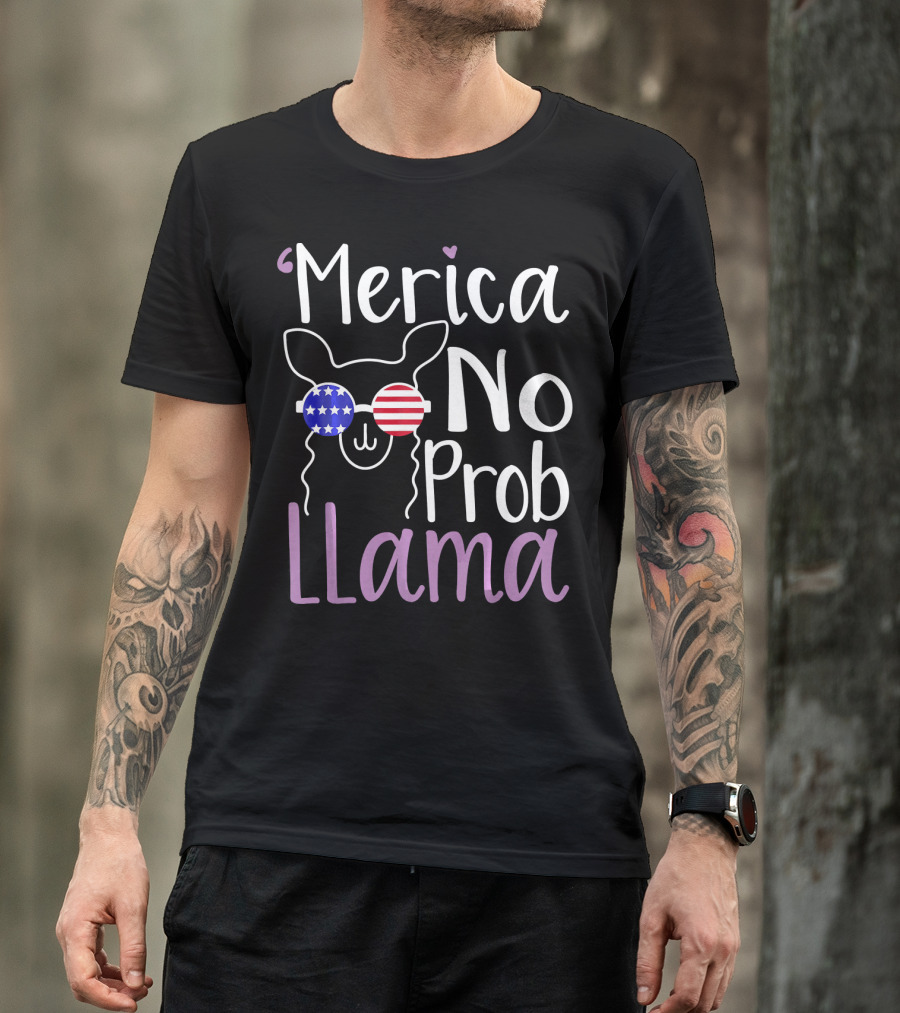 'Merica No Prob Llama Patriotic Sunglasses T-Shirt