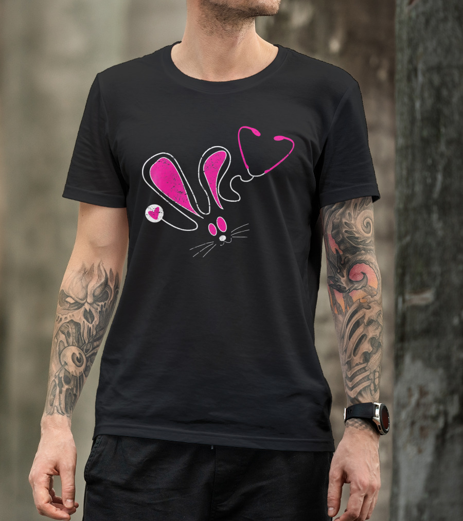 Stethoscope Bunny Nurse Easter Heart Ears T-Shirt