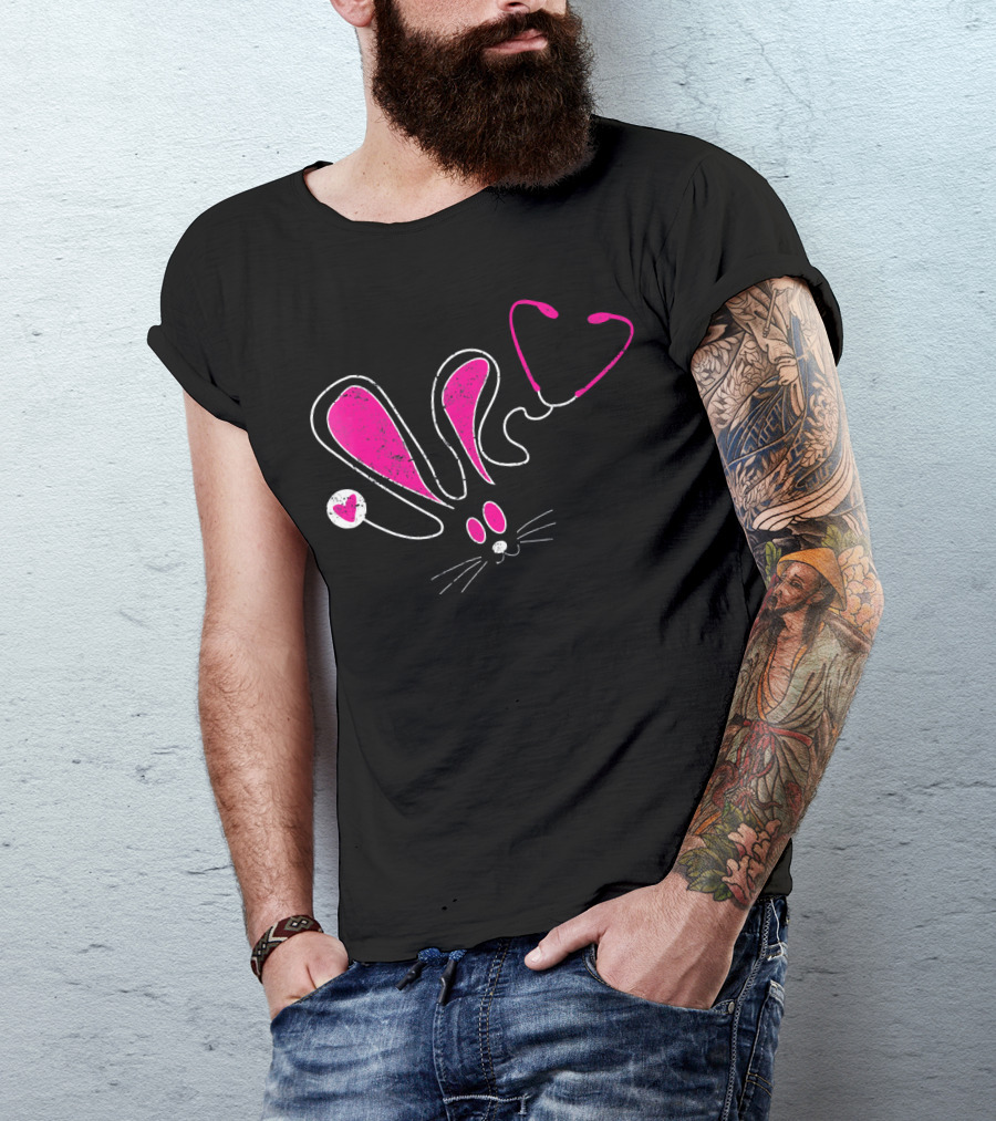 Stethoscope Bunny Nurse Easter Heart Ears T-Shirt