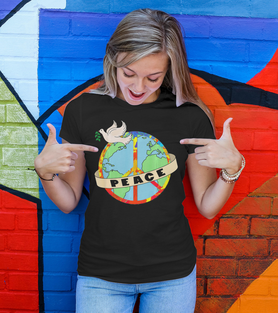 World Peace Dove Earth Peace Sign T-Shirt