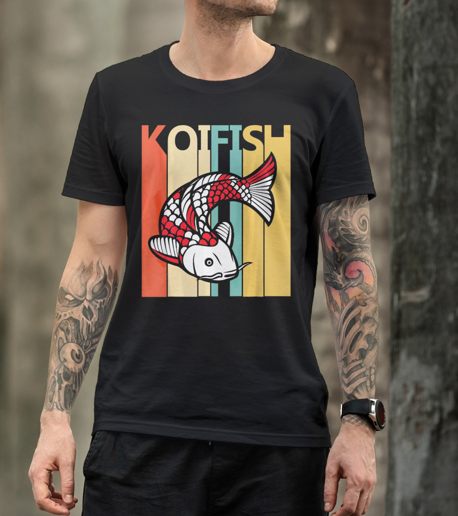 Vintage Koi Fish Retro Stripes T-Shirt