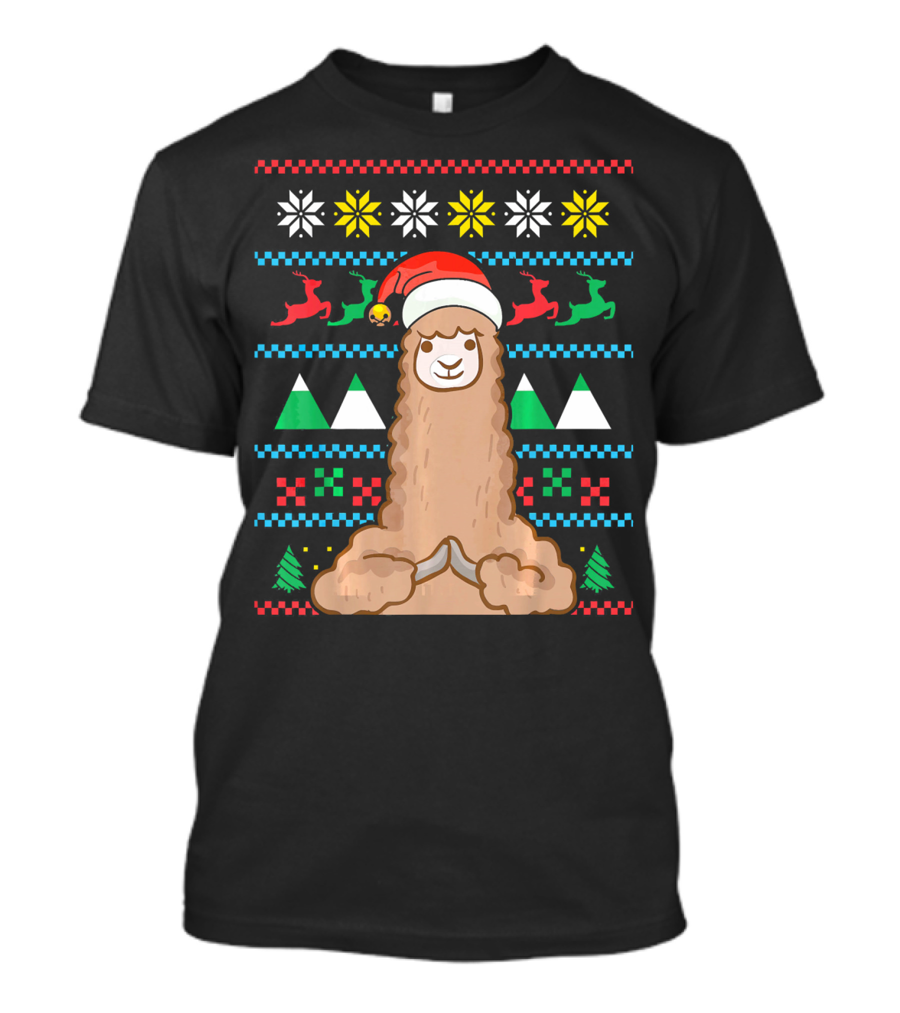 Xmas Llama Alpaca Santa Hat Reindeer Snowflakes Christmas Trees T-Shirt