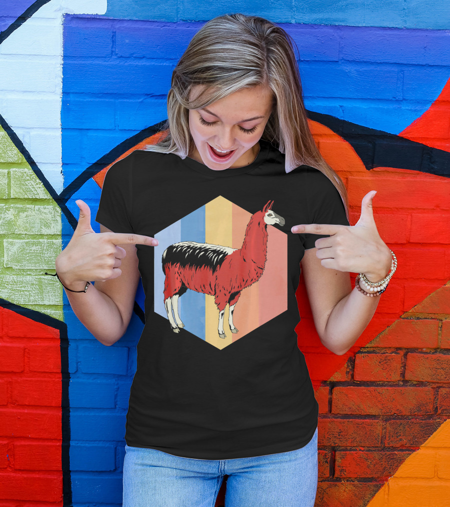 Zoo Keeper Animal Lover Alpaca Retro Hexagon T-Shirt