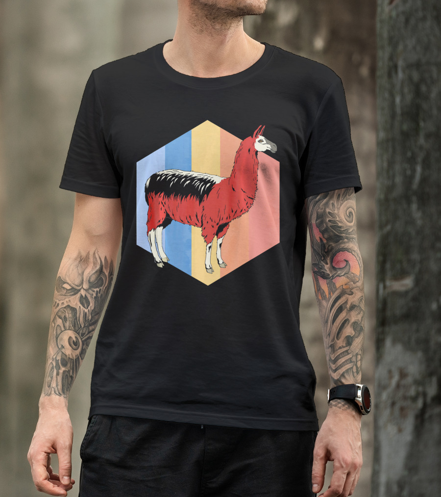 Zoo Keeper Animal Lover Alpaca Retro Hexagon T-Shirt