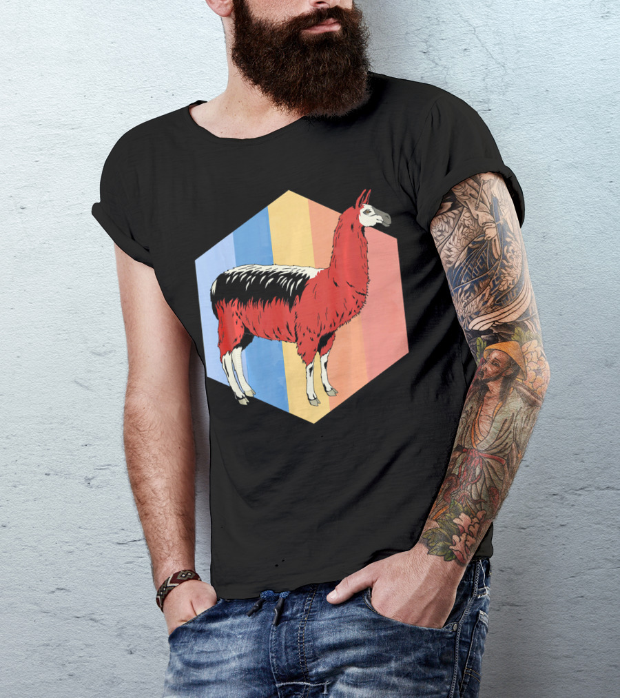 Zoo Keeper Animal Lover Alpaca Retro Hexagon T-Shirt