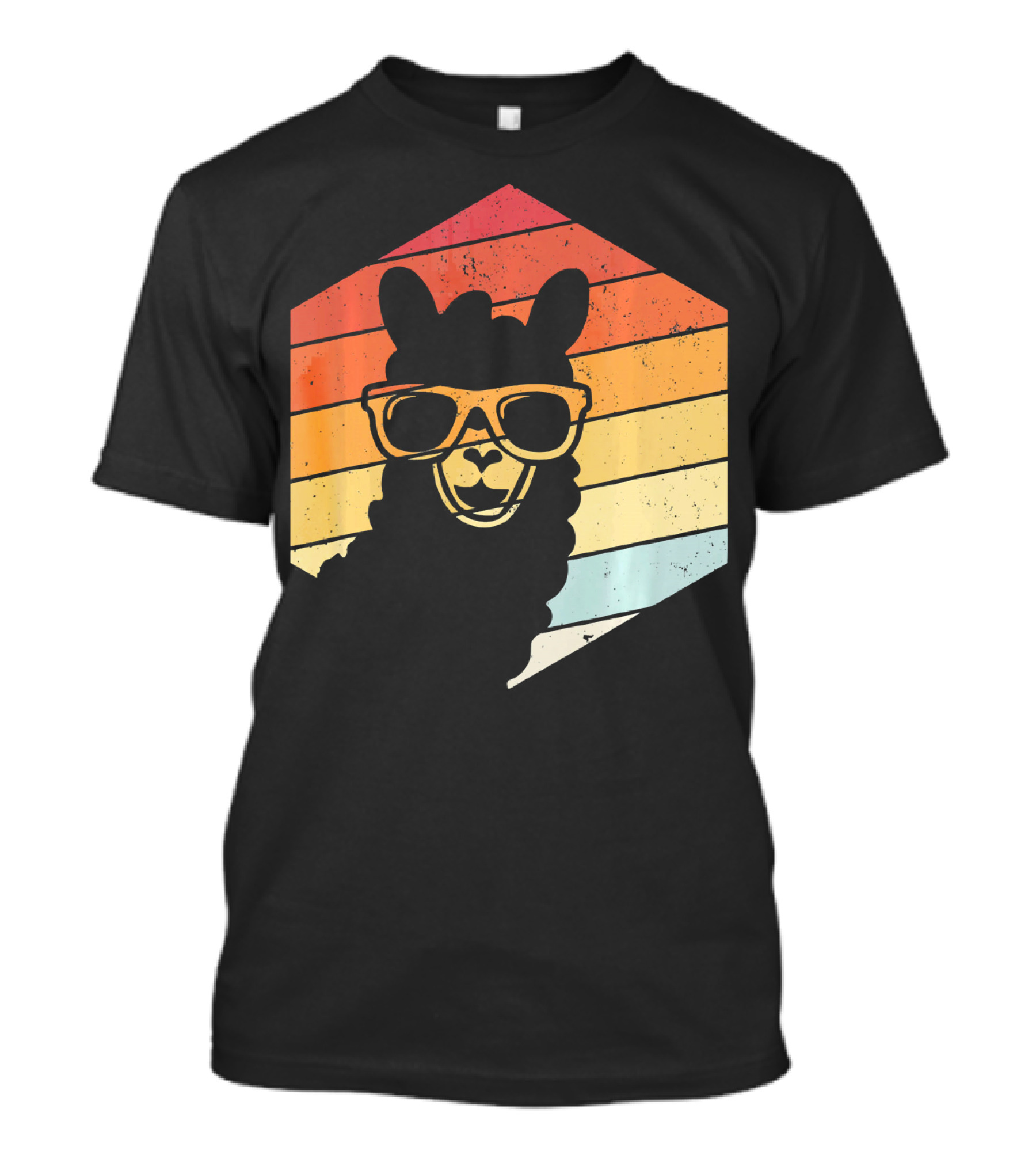 Vintage Retro Llama Sunglasses Rainbow Hexagon T-Shirt