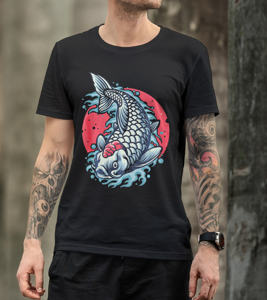 Vintage Japan Koi Carp Nishikigoi Fish Red Sun Water Splash T-Shirt