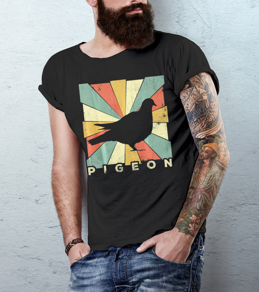 Vintage Pigeon Lover Retro Style Animal Silhouette With Sunburst Background T-Shirt