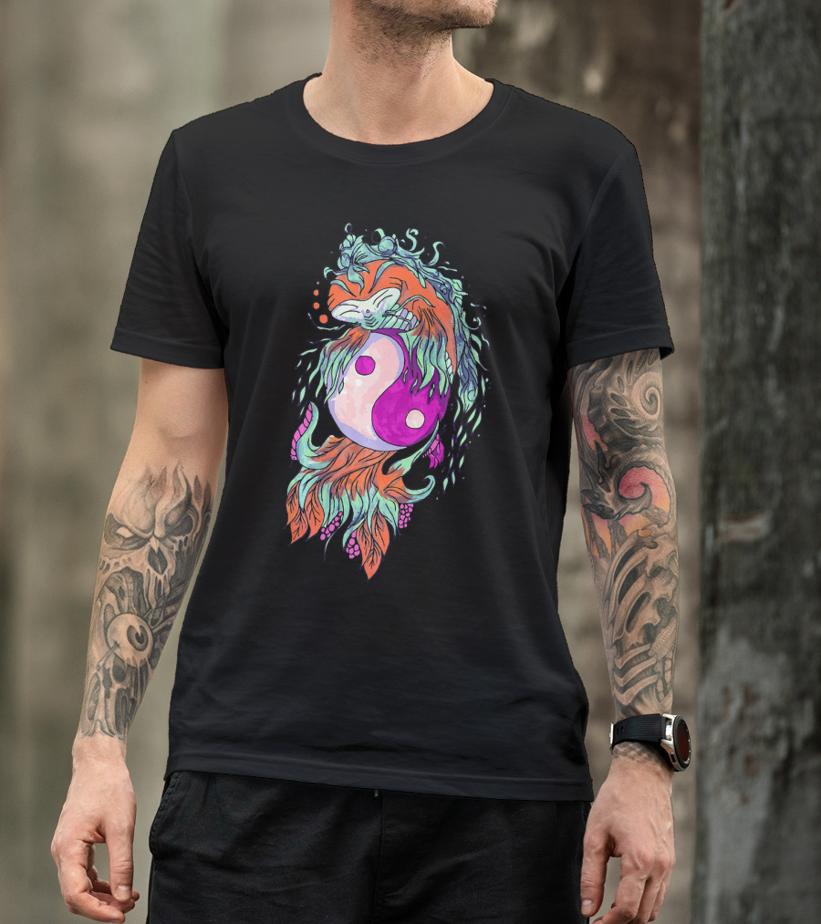 Yin Yang With Colorful Koi Fish And Red-Orange Accents T-Shirt