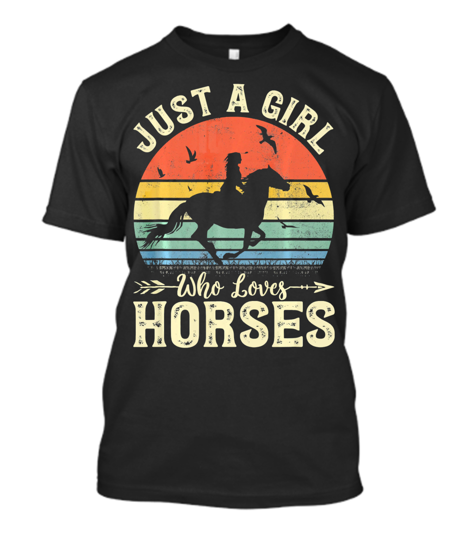 Just A Girl Who Loves Horses Vintage Retro Sunset Rider T-Shirt