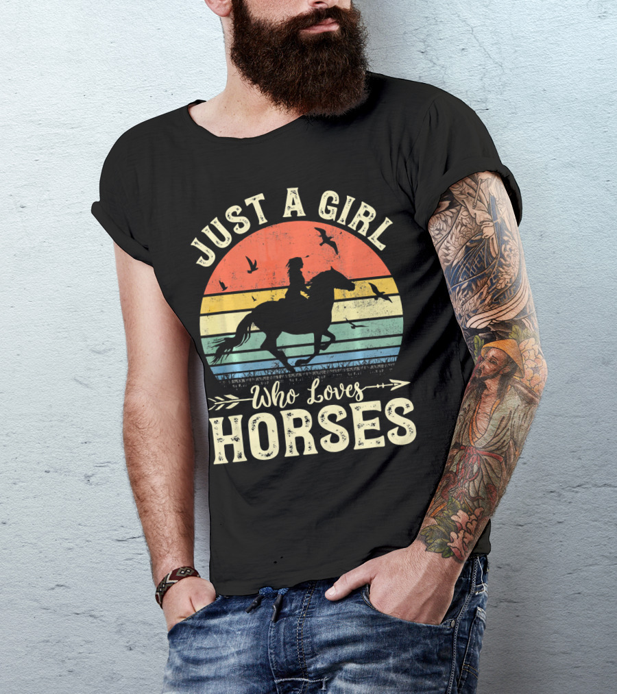 Just A Girl Who Loves Horses Vintage Retro Sunset Rider T-Shirt