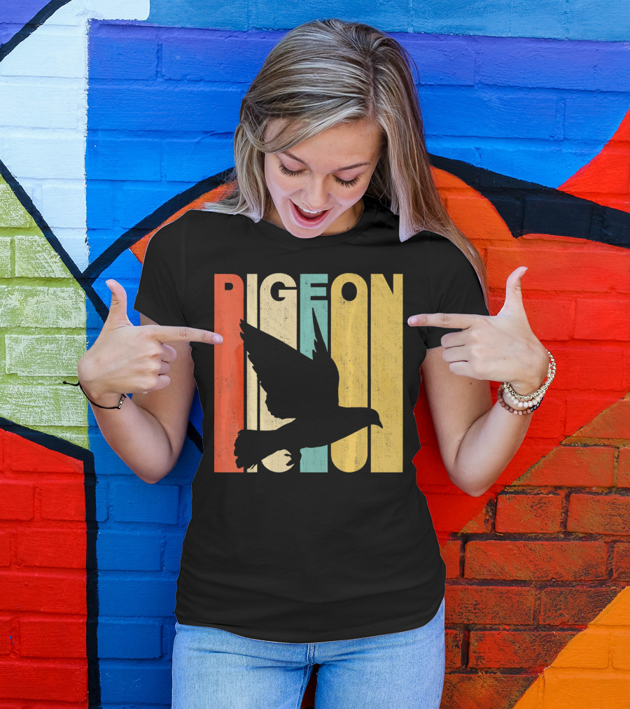 Vintage Retro Pigeon Silhouette Bold Color Blocks T-Shirt