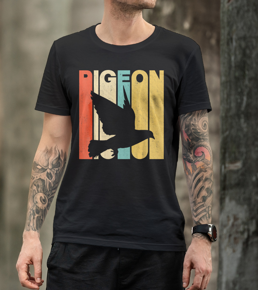 Vintage Retro Pigeon Silhouette Bold Color Blocks T-Shirt