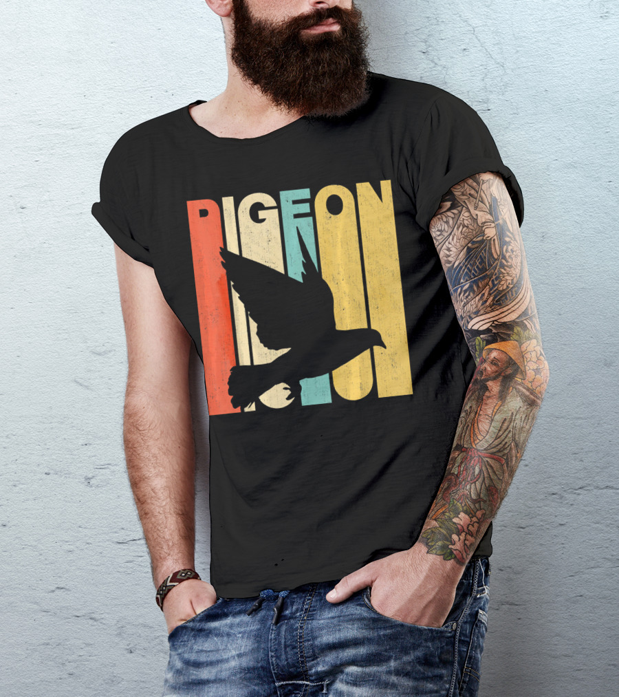 Vintage Retro Pigeon Silhouette Bold Color Blocks T-Shirt