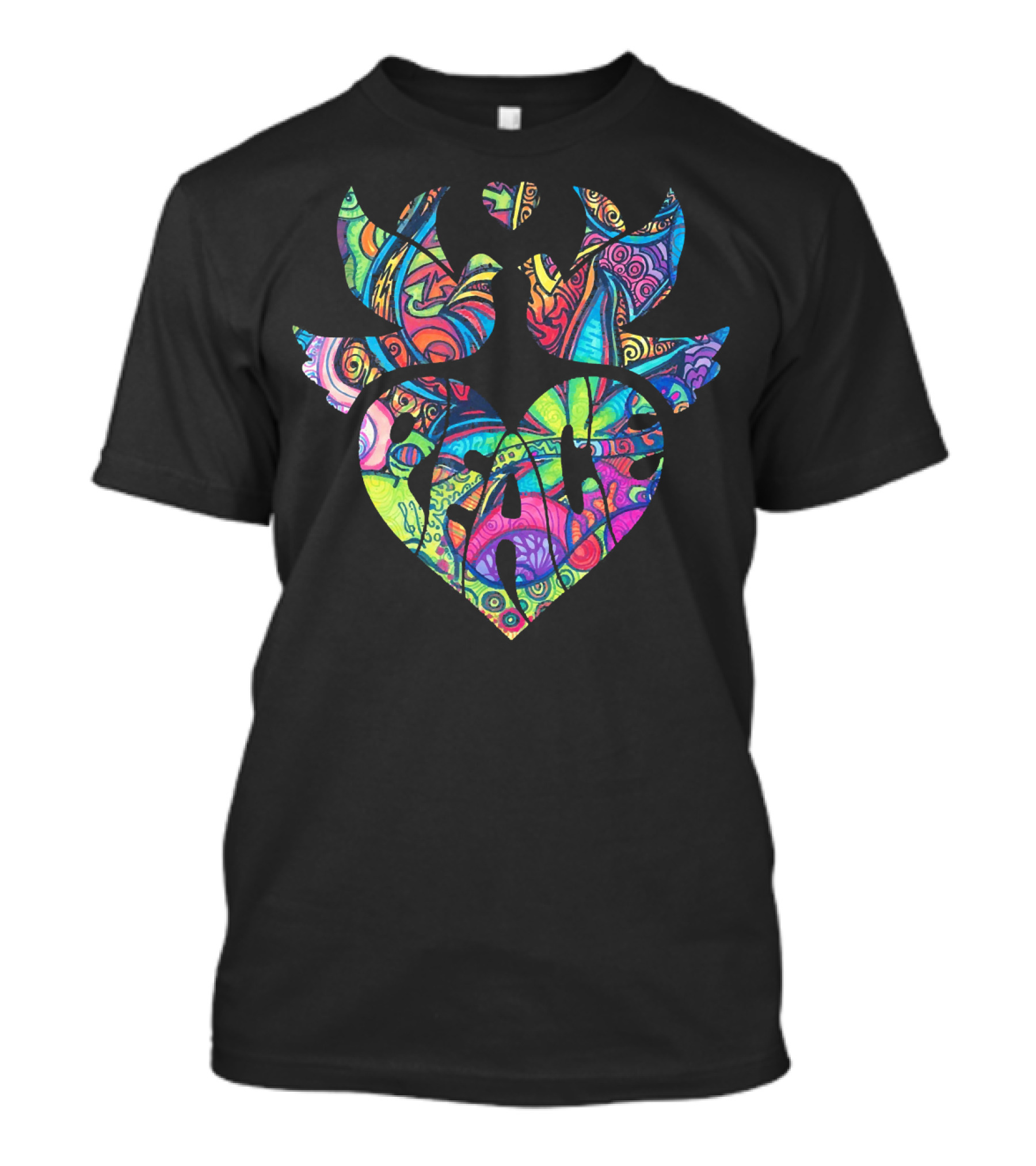 Vintage Hippie Tie Dye Peace Dove Heart Psychedelic Colors T-Shirt