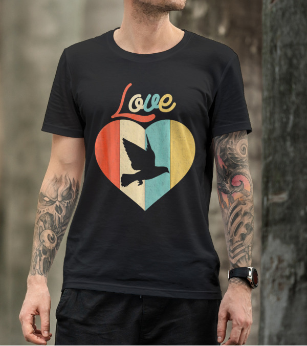 Love Vintage Retro Heart Pigeon T-Shirt