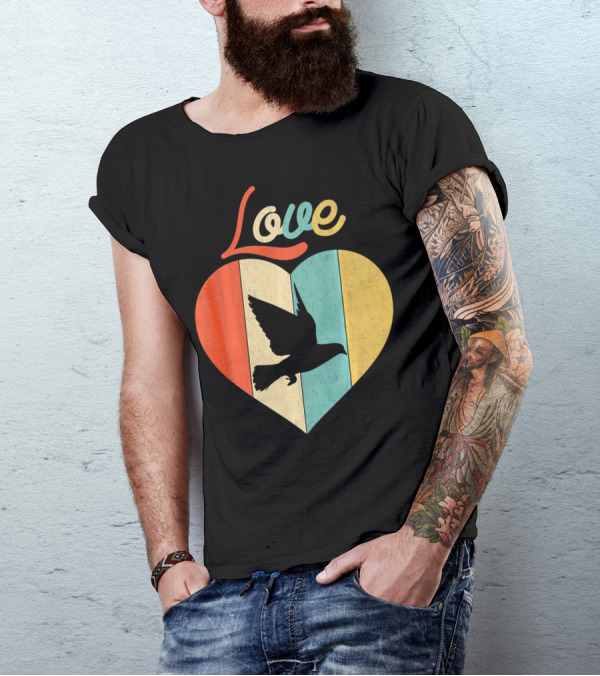 Love Vintage Retro Heart Pigeon T-Shirt