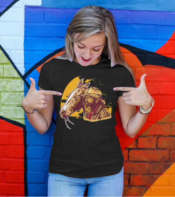 Vintage Horse Lover Cowboy And Horse At Sunset T-Shirt