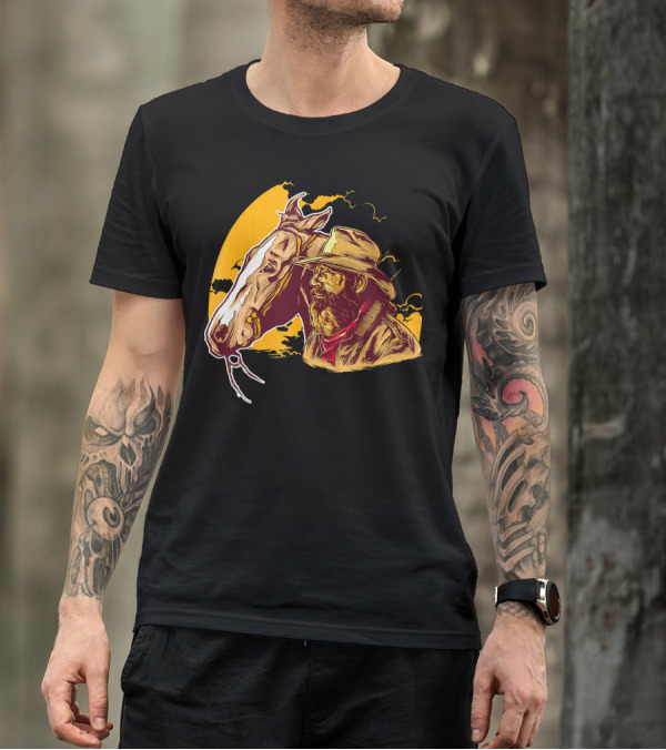 Vintage Horse Lover Cowboy And Horse At Sunset T-Shirt