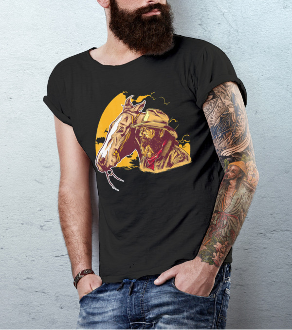 Vintage Horse Lover Cowboy And Horse At Sunset T-Shirt