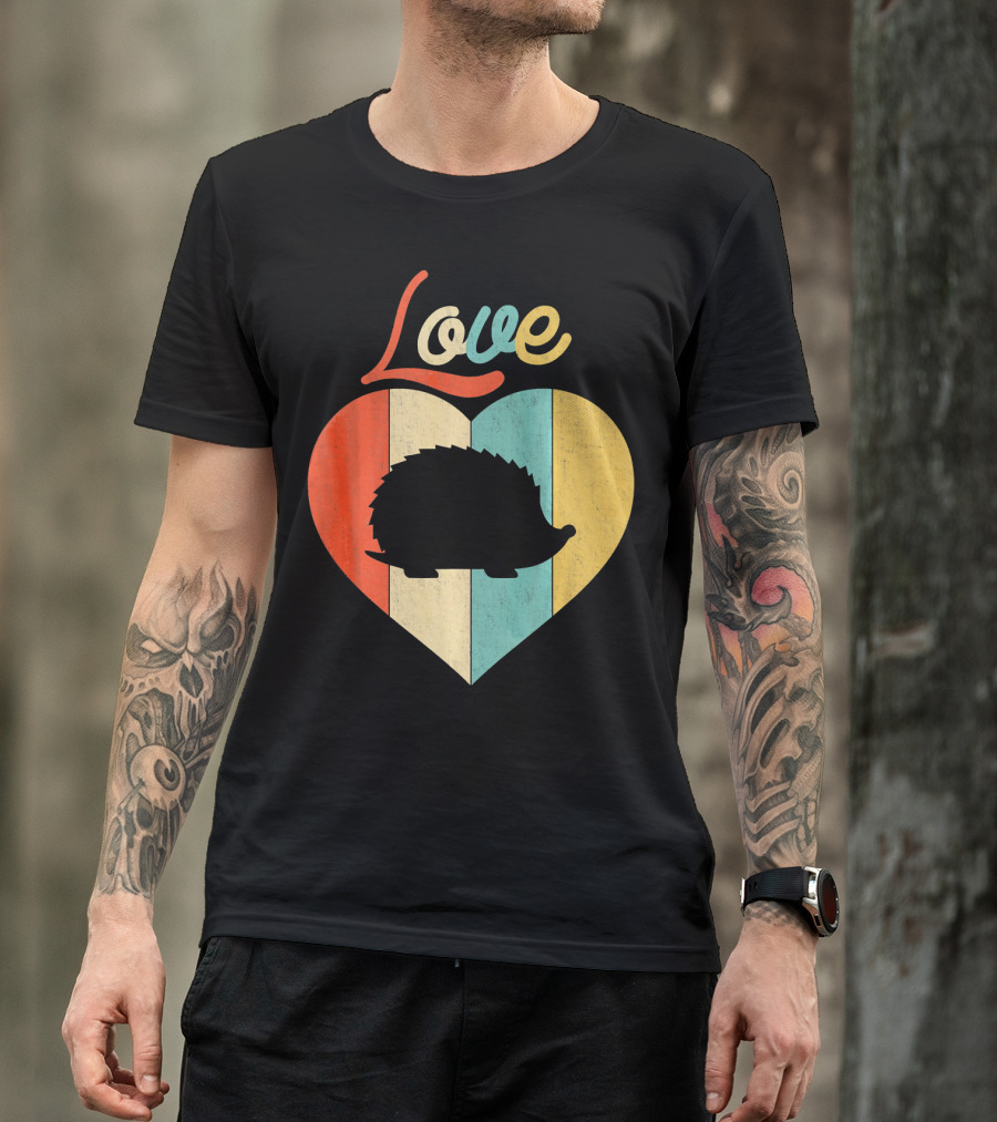 Vintage Retro Love Hedgehog Heart T-Shirt
