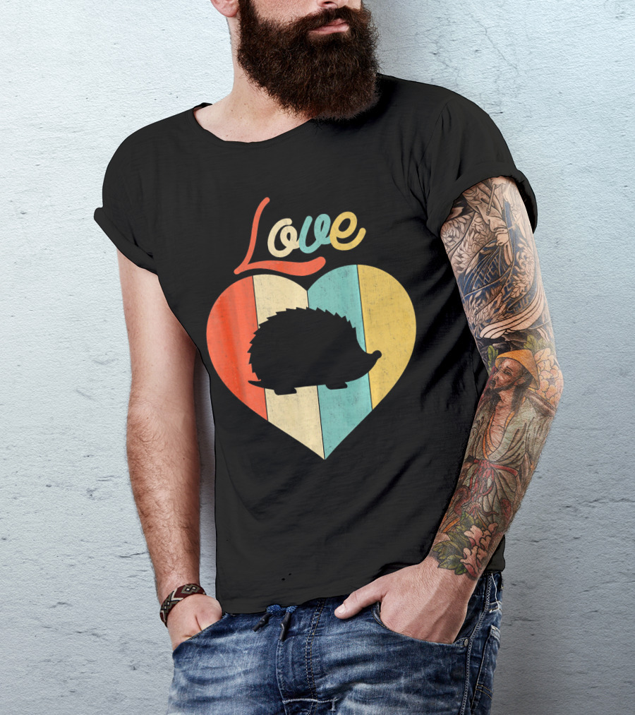 Vintage Retro Love Hedgehog Heart T-Shirt