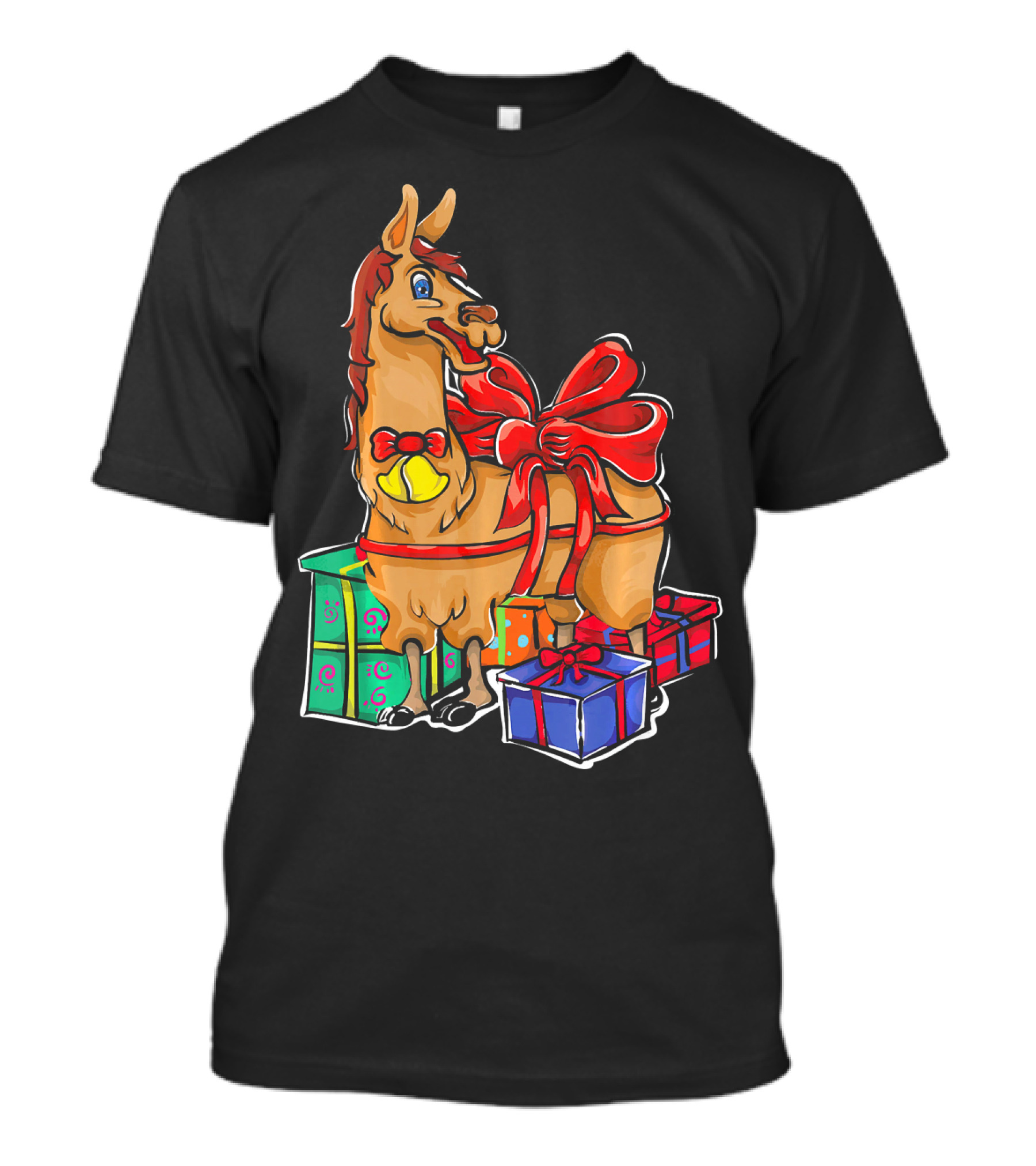 Xmas Funny Alpaca With Presents And Bow T-Shirt