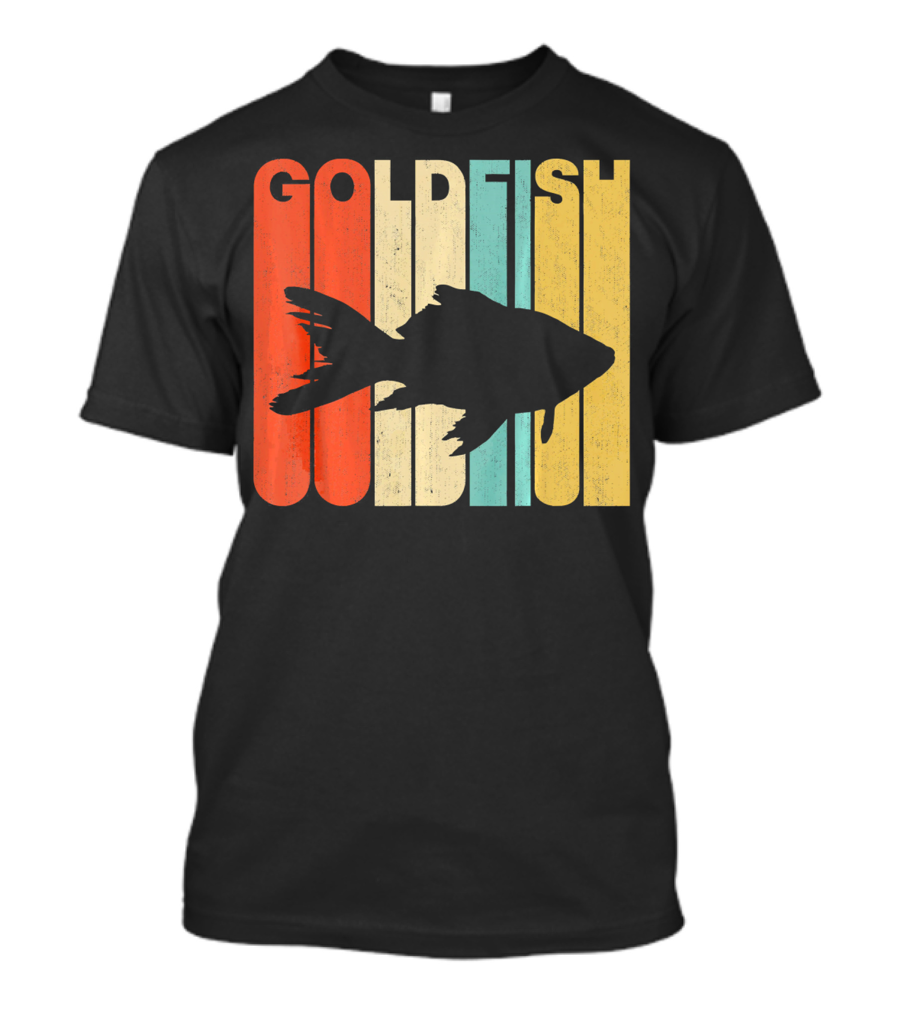 Vintage Retro Goldfish Silhouette Multicolor Stripes T-Shirt