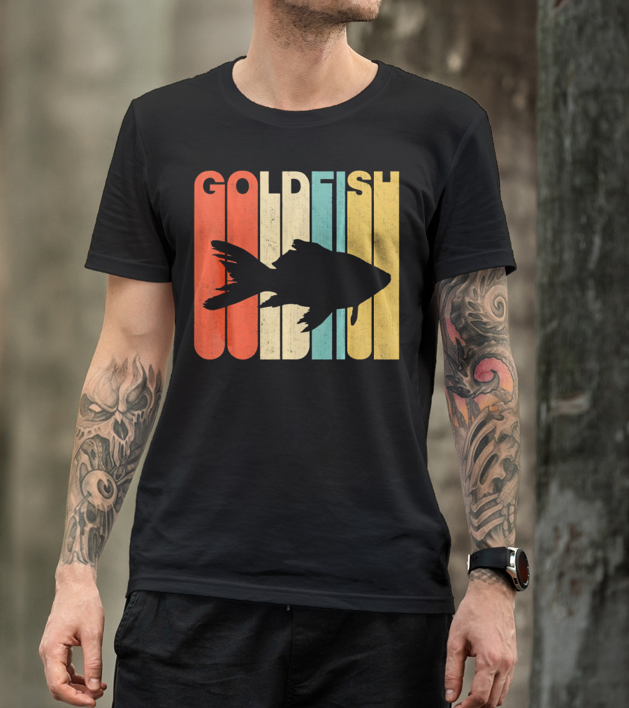 Vintage Retro Goldfish Silhouette Multicolor Stripes T-Shirt