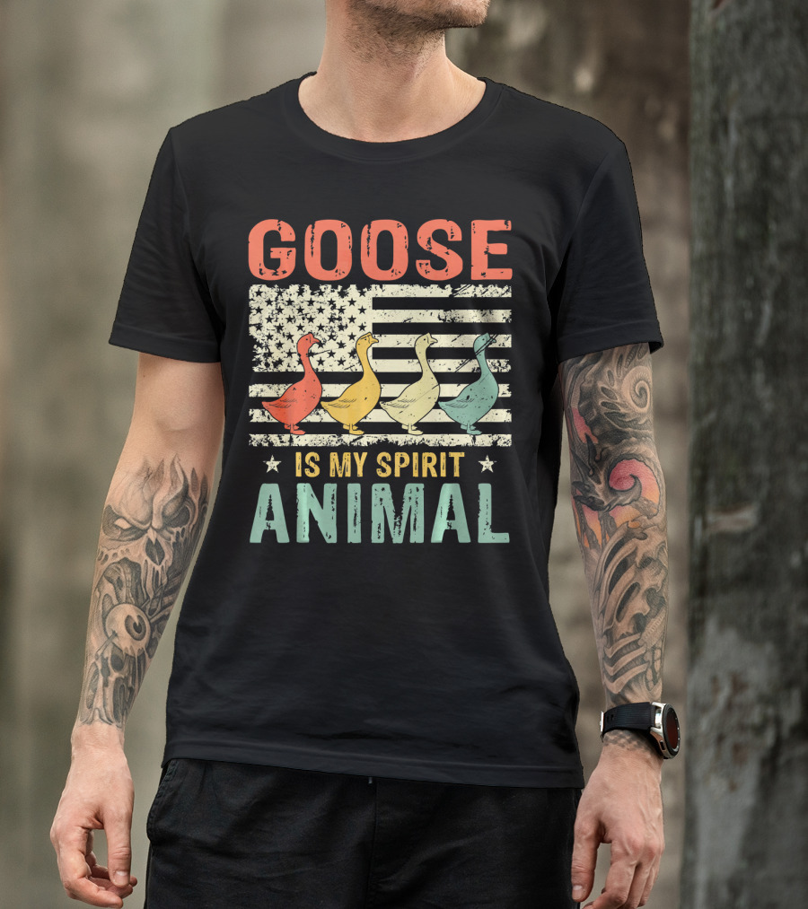 Vintage Goose Is My Spirit Animal American Flag T-Shirt