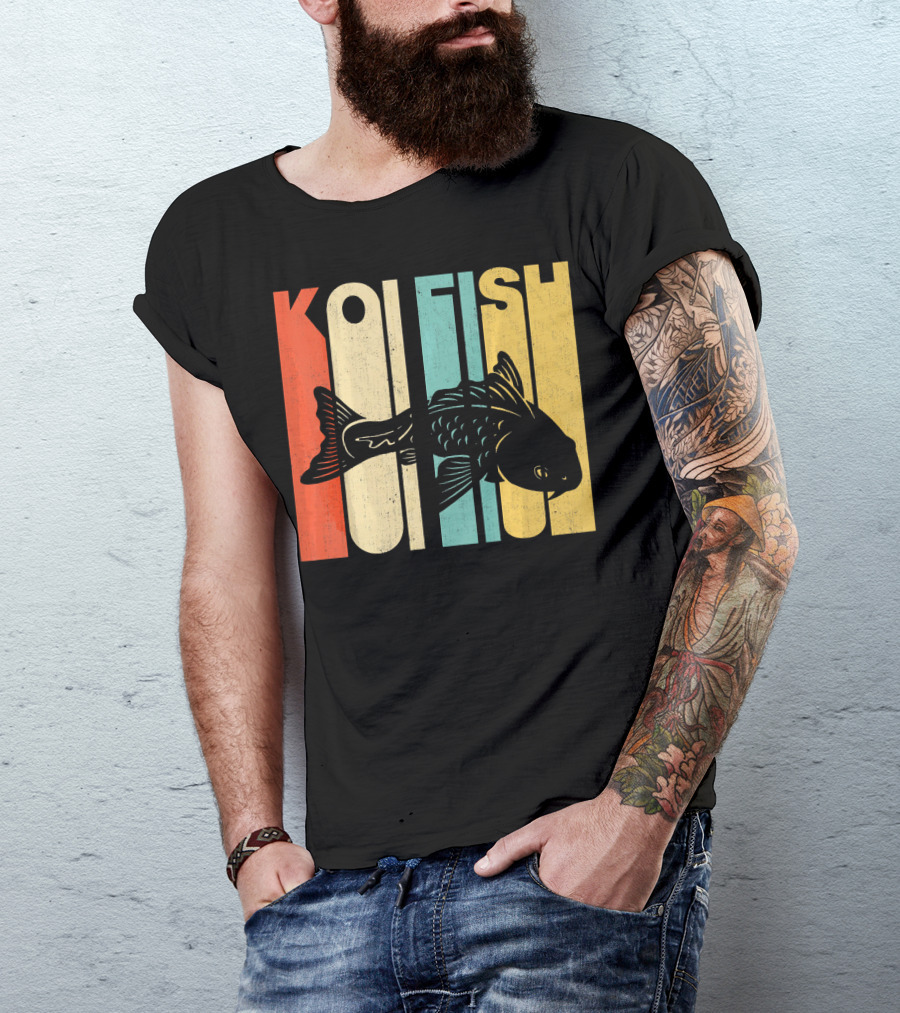 Vintage Retro Koi Fish Bold Multicolor Typography T-Shirt