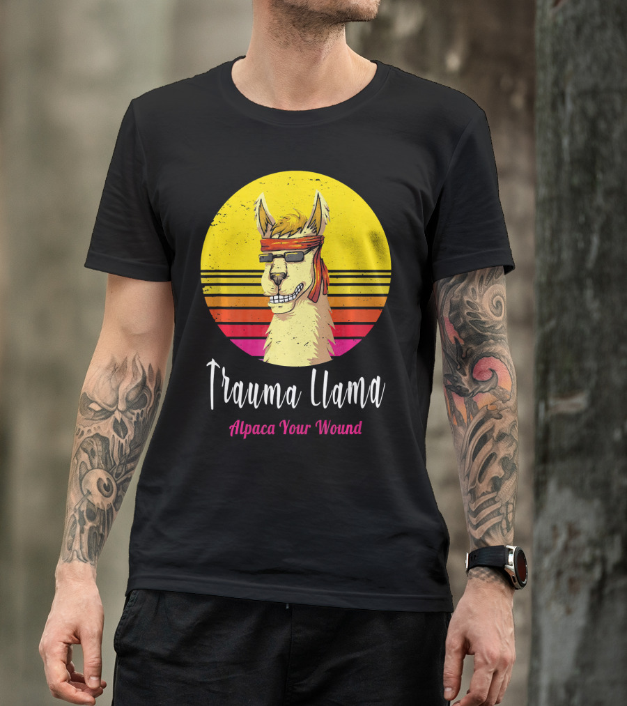 Trauma Llama Alpaca Your Wound Funny Vintage Retro T-Shirt