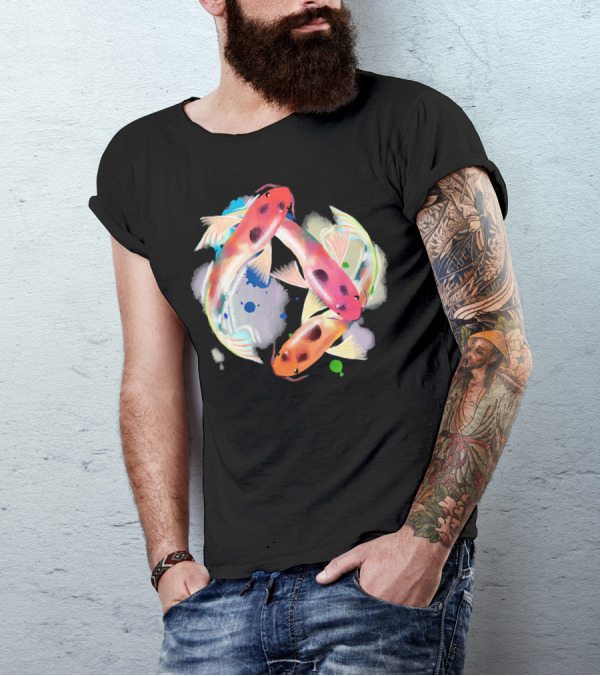 Watercolor Japanese Koi Fish Circle T-Shirt