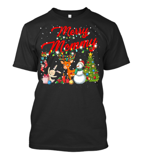 Merry Mommy Christmas Tree Reindeer Snowman Festive Lights T-Shirt