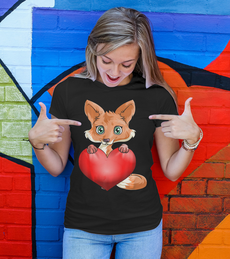 Valentines Day Fox Holding Heart T-Shirt